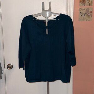 Lane Bryant Women's 22/24 Blue/Green Sweater 3/4 Sleeves with Geometric Detail